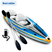 Sunlite Sports 2-Person Inflatable Kayak with Aluminum Oars, High Output Air Pump and Storage Bag