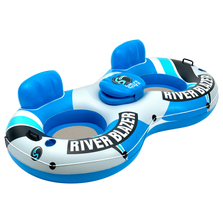 Sunlite Sports 2-Person River Raft Heavy Duty Inflatable, Water Float To  Lounge Above Lake and River, Outdoor Water Tube Sport Fun, Recreational  Use, Two Grip Handles, Cup Holder, Grab Rope 