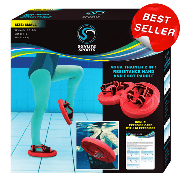 Sunlite Sports Aqua Trainer 2-in-1 Resistance Hand and Feet Paddle, Water Aerobics Set for Pool, Adult Aquatic Exercise for Aqua Workout, Low Impact Upper Lower Body Workouts