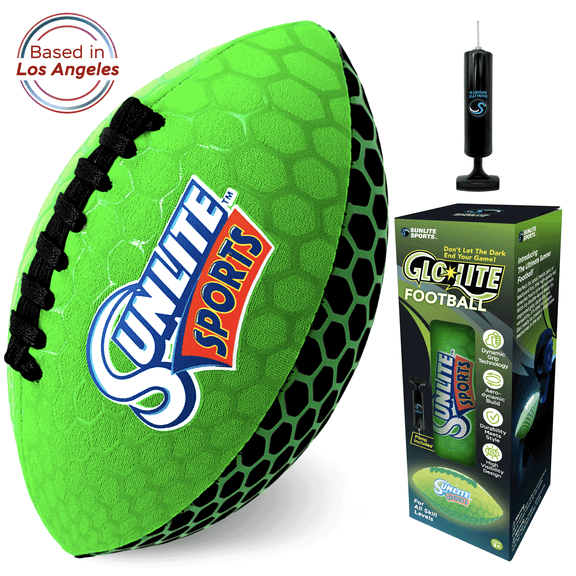 Sunlite Sports Football with Glowing Surface at Night, Waterproof, Outdoor Sports and Pool Toy, Beach Game, Neoprene, Green/Glowing, 9 inch