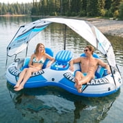 Sunlite Sports Heavy Duty River Tube 2 People - Dual-Person Inflatable Float with Built-in Cooler & Detachable Canopy - Perfect for River, Lake & Pool Adventures