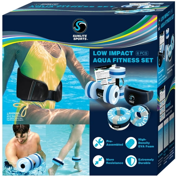 Sunlite Sports Water Workout Combo Set, Aqua Dumbbells, Water Weights, Water Aerobics Equipment, 6 Pack
