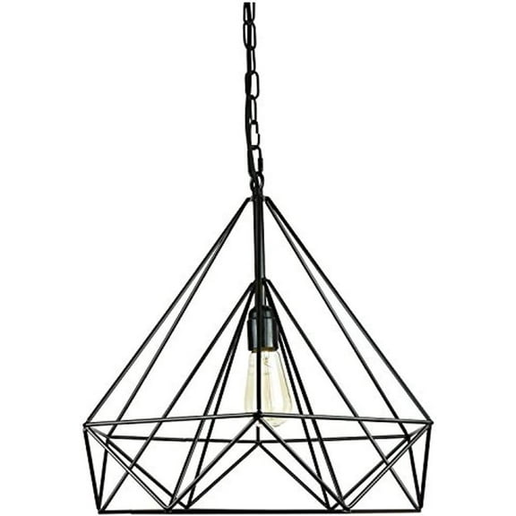 Sunlite Vintage-Inspired Diamond-Shaped Industrial Hanging Pendant, Wire Frame Fixture, Metal Cage Light, Single Socket Medium Base (E26), Adjustable Cord and Chain 48", Matte Black Finish