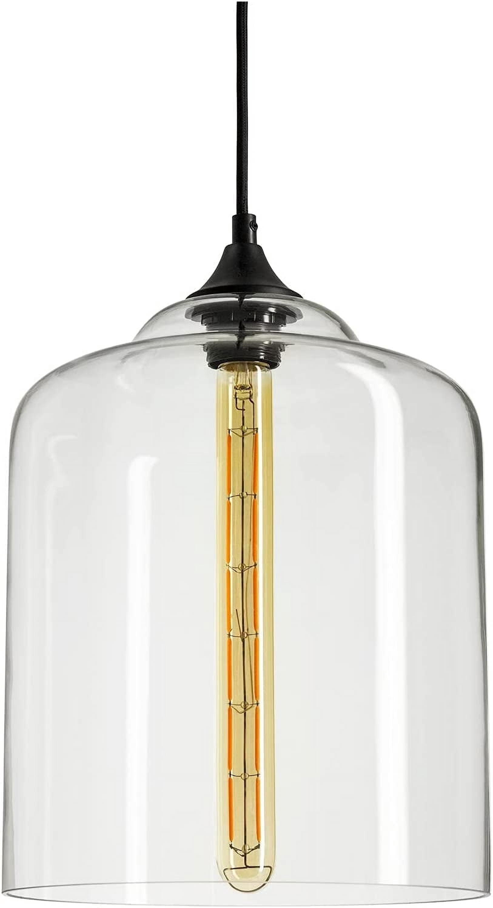 Sunlite Vintage-Inspired Glass Cloche Dome Pendant, Farmhouse Light Fixture, Medium (E26), 49-Inch Braided Woven Cord, 60 Watts Max (Bulb Not Included), 12”, Black Canopy
