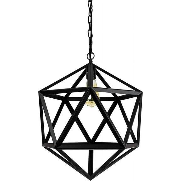 Sunlite Vintage-Inspired Hexagon-Shaped Industrial Hanging Pendant, Farmhouse Fixture, Geometric Metal Cage Light, Single Socket Medium Base (E26), 51" Cord & Chain, Satin Black Finish