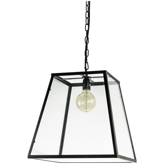 Sunlite Vintage-Inspired Trapezoid-Shaped Industrial Hanging Pendant, Farmhouse Fixture, Geometric Metal Cage Light, Single Socket Medium Base (E26), 51" Cord & Chain, Matte Black Finish