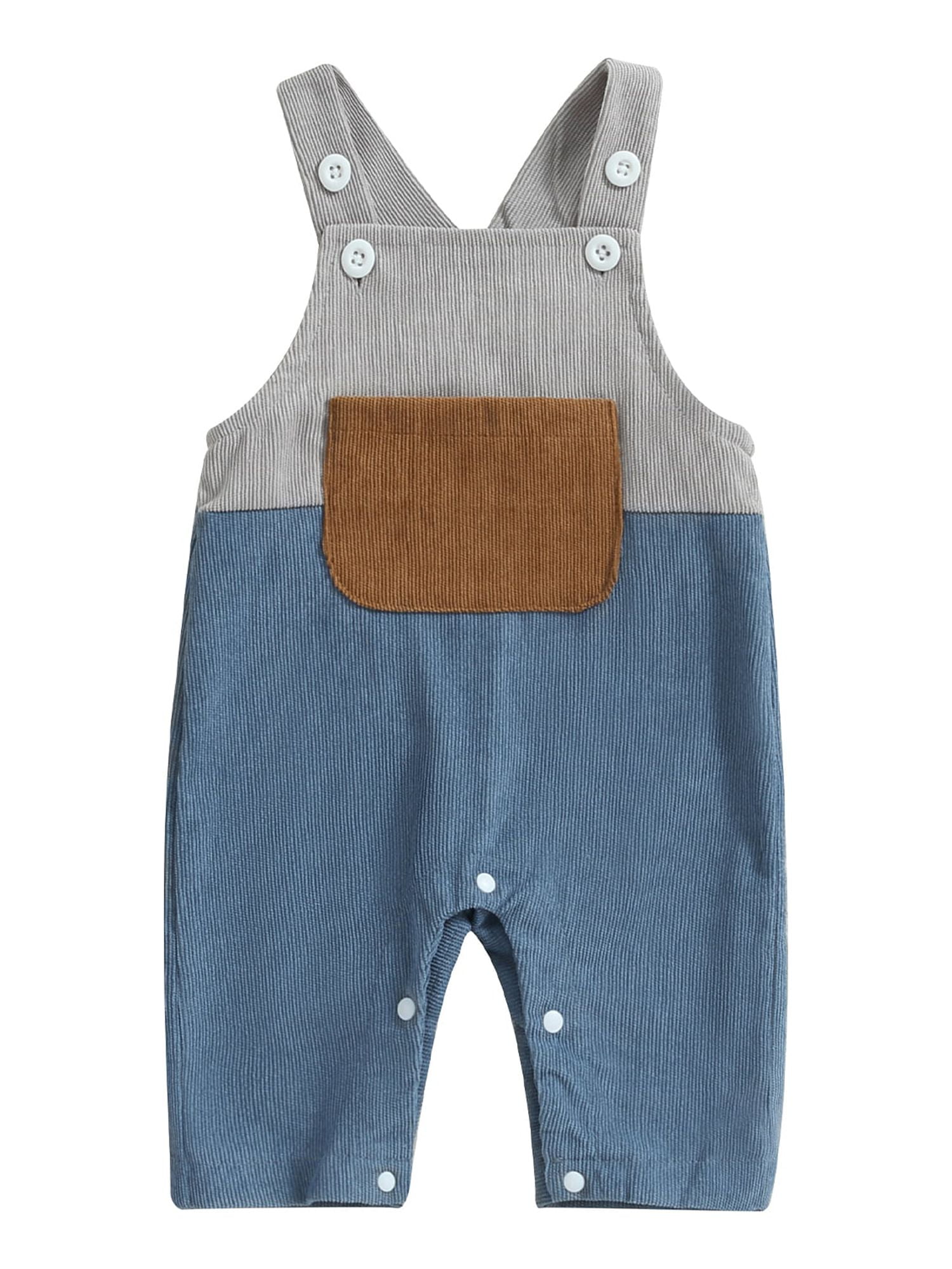 Sunloudy Baby Boys Girls Overalls Sleeveless Square Neck Patchwork Jumpsuit Front Pocket Toddler