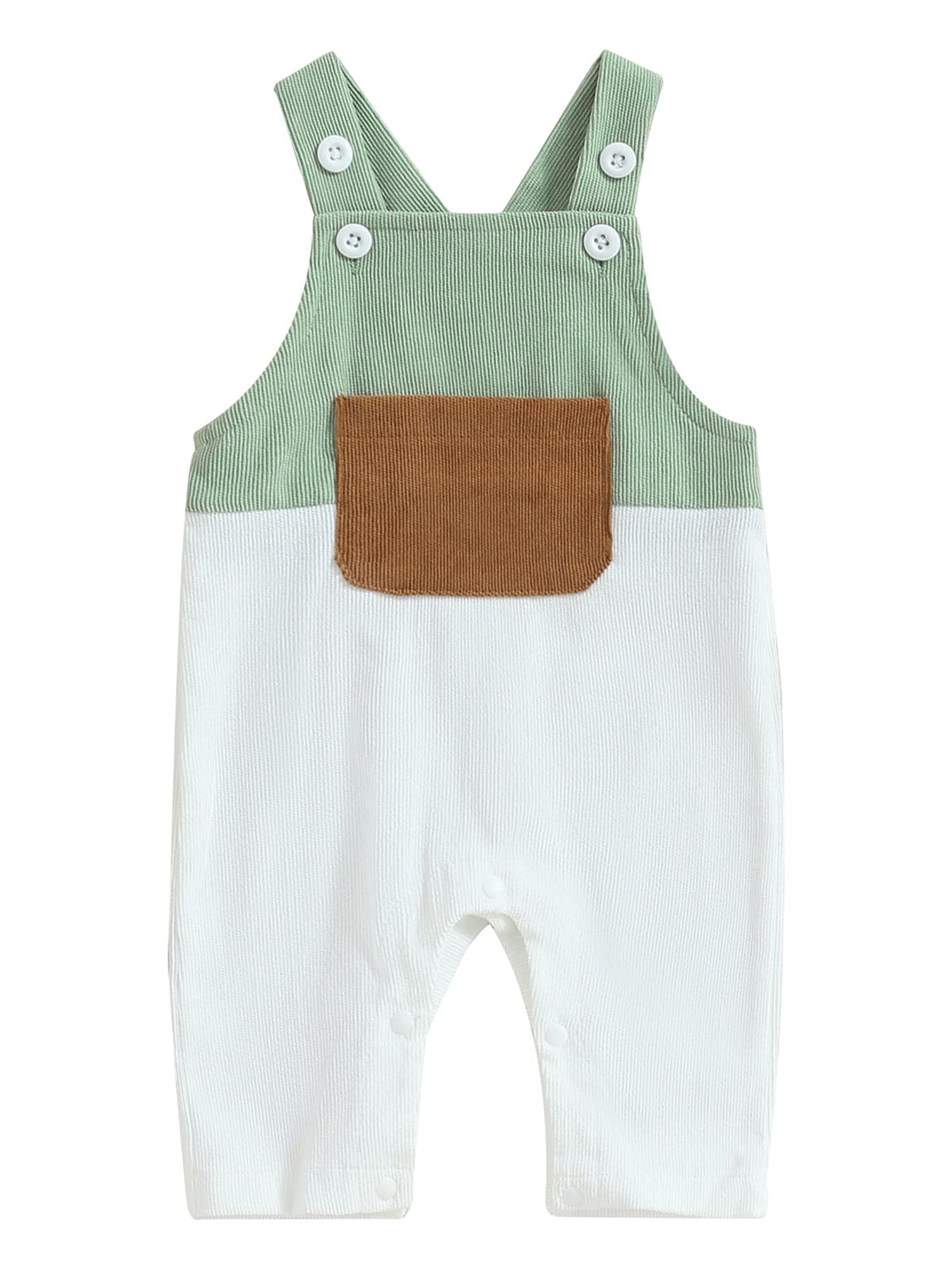 Sunloudy Baby Boys Girls Overalls Sleeveless Square Neck Patchwork Jumpsuit Front Pocket Toddler