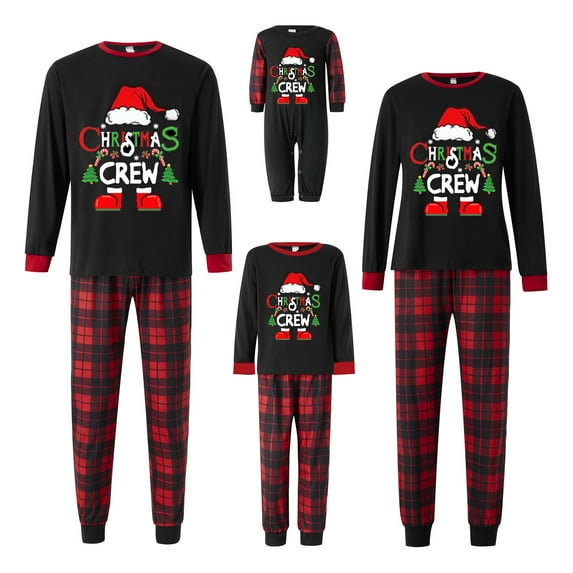 Sunloudy Christmas Family Pajamas Matching Set Santa Claus Print Long Sleeve Tops and Plaid Pants Sleepwear Soft Nightwear
