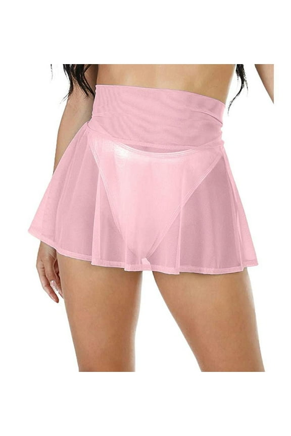Women's Sheer Mesh Mini Skirts, High Waist See Through Skater Skirt Beach Cover-ups