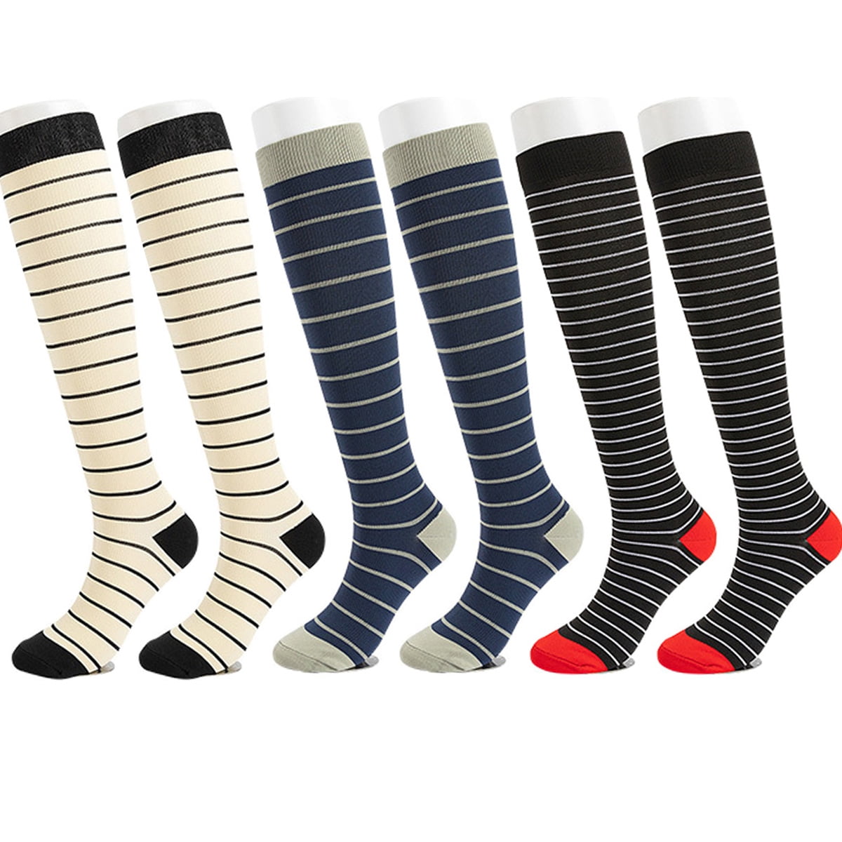 Sunm Boutique 1520mmHg Knee High Socks Striped Compression Socks for