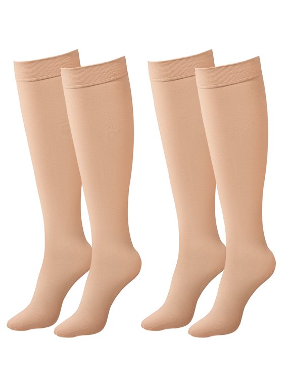 2 Pair Beige Knee High Graduated Compression Stockings 20-30 mmhg Close Toe Compression Socks for Women and Men