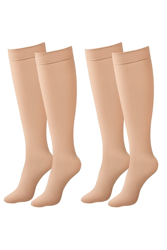 2 Pair Beige Knee High Graduated Compression Stockings 20-30 mmhg Close Toe Compression Socks for Women and Men