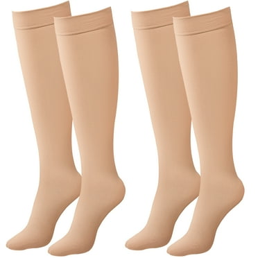 Sunm Boutique 2 Pair Beige Knee High Graduated Compression Stockings 20-30 mmhg Close Toe Compression Socks for Women and Men