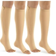 Sunm Boutique 2 Pairs Zipper Compression Socks 15-20 mmHg Open Toe Compression Stocking for Women and Men