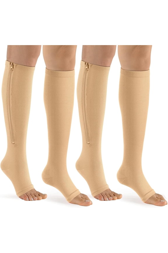 2 Pairs Zipper Compression Socks 15-20 mmHg Open Toe Compression Stocking for Women and Men