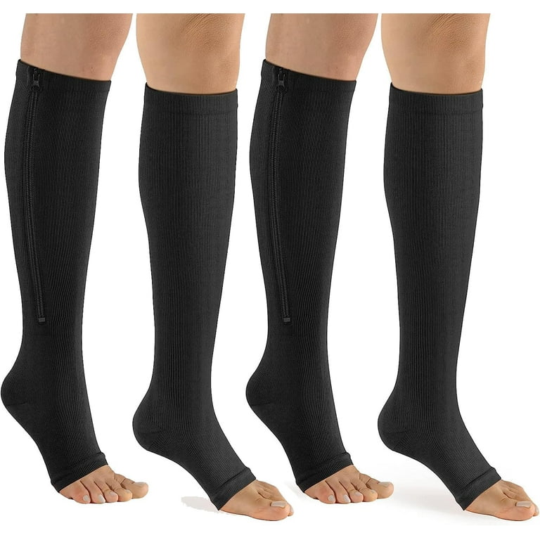 Sunm Boutique Zipper Compression Socks, Open Toe, 15-20 mmHg,