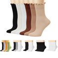 thumbnail image 1 of Sunm Boutique 6 Pairs Women's Ruffle Socks Ruffle Turn-Cuff Casual Ankle Socks Cotton Breathable Knit Crew Sock for Women, 1 of 8