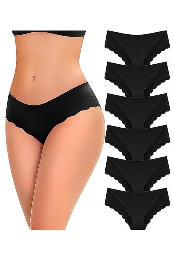 Seamless Cheeky Underwear for Women,No-Show Bikini Panties with Wave Edge,Stretchy & Non-Slip,6-Pack