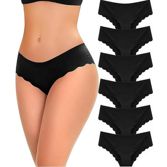 Sunm Boutique Seamless Cheeky Underwear for Women,No-Show Bikini Panties with Wave Edge,Stretchy & Non-Slip,6-Pack