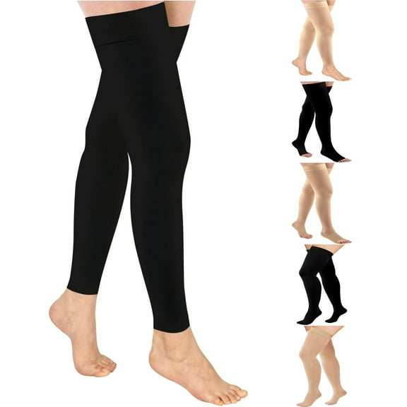 Sunm Boutique Black Thigh High Compression Stockings 20-32mmHg Closed Toe Compression Socks for Women & Men（1 Pair , 4XL）