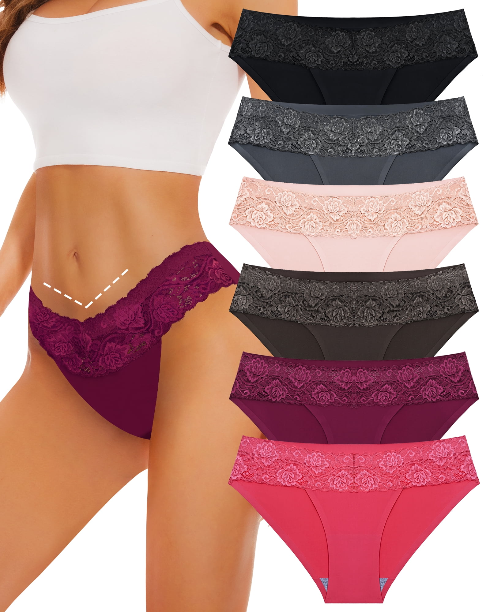 Women's Stretch Cotton Cheeky Lace Panties - 6-Pack – Noble Mount