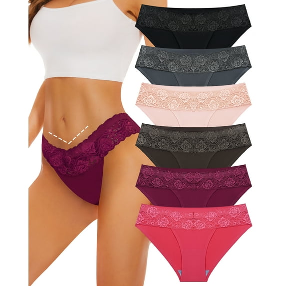 Sunm Boutique Cheeky Underwear for Women Cheeky Panties Lace Stretch High Cut 6 Pack