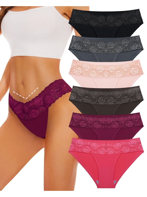 Sunm Boutique Cheeky Underwear for Women Cheeky Panties Lace Stretch High Cut 6 Pack