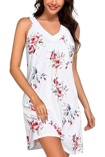 night dress walmart Shiyingl Womens Short Sleeve Nightgowns Lace Trim Pleated Sleep Dress Soft Casual Lounge Night Gown, Women's, Size: 2XL, Beige