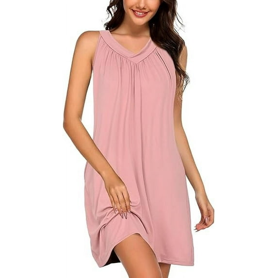 Sunm Boutique Women Cotton Nightgowns Sleepwear Sleeveless V-neck Sleepshirt Sleep Dress with Side Pockets S-XXL