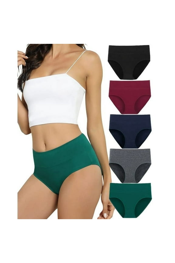 Women‘s Cotton High Waisted Underwear, 5-Pack Full Coverage Briefs, Tummy Control Breathable Panties