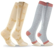 SUNM BOUTIQUE Knee High Zipper Compression Socks 15-20 mmHg for Nurse Pregnancy Medical Running Sports Travel