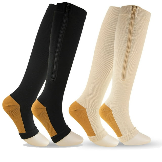 Sunm Boutique Knee High Zipper Compression Socks (2 Pairs) 1520 mmHg