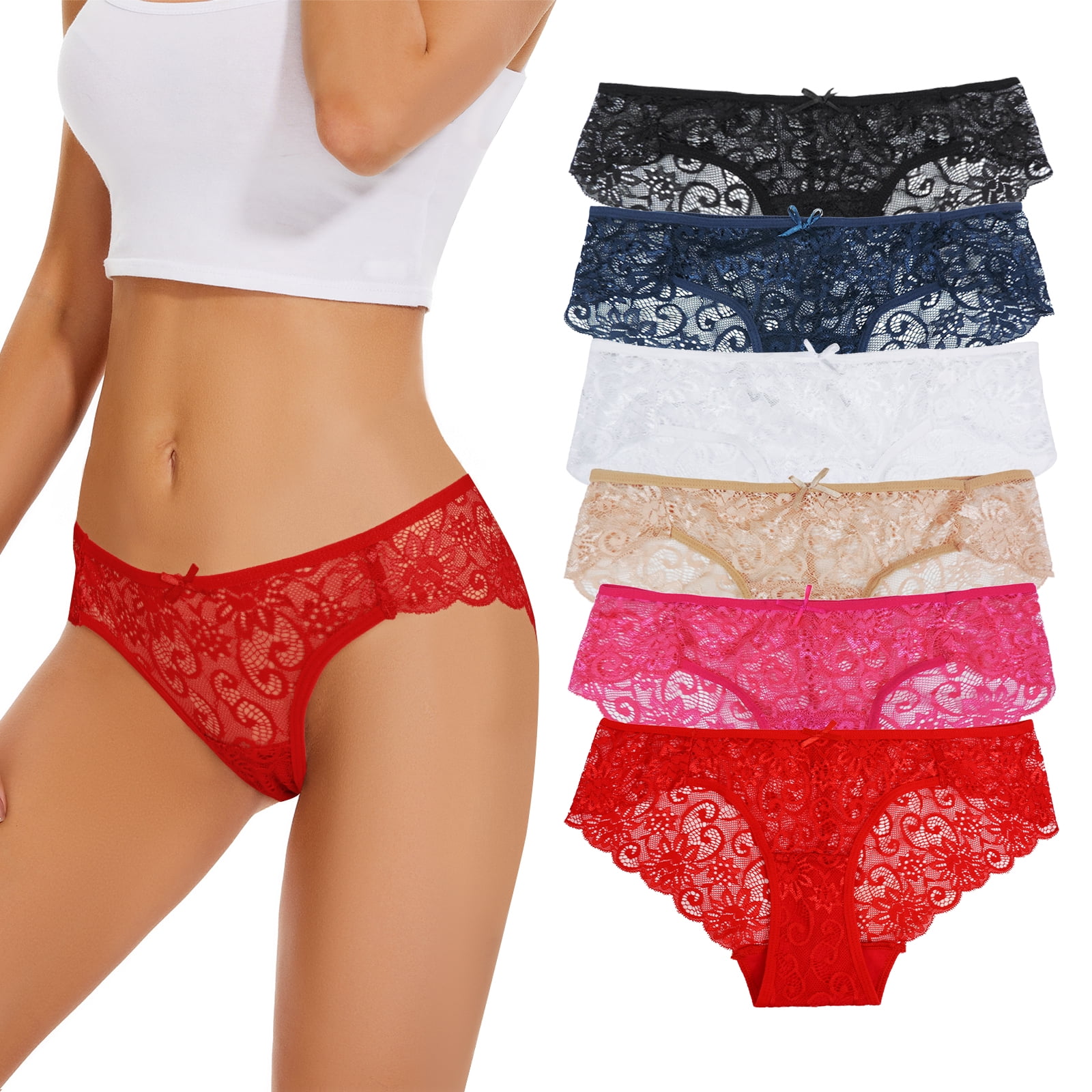 Sunm Boutique Lace Panties Cotton Underwear for Women Plus Size Cheeky  Panties for women Hipster 6 pack 