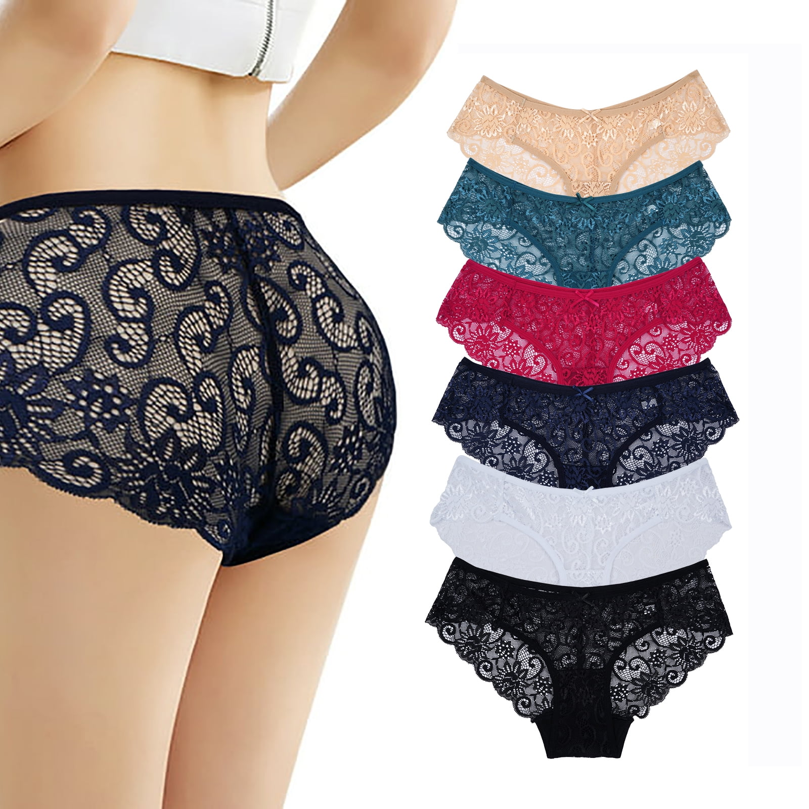 Sunm Boutique Lace Panties Cotton Underwear for Women Plus Size Cheeky  Panties for women Hipster 6 pack 