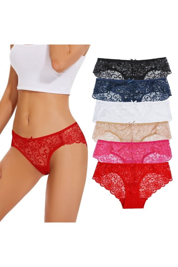 Women's Lace Cheeky Panties, 6-Pack Low Rise Bow Design
