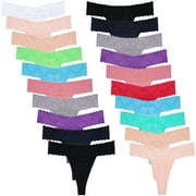 Sunm Boutique Lace Thongs for Women, 20-Pack Low Rise No Show Stay-Put Breathable