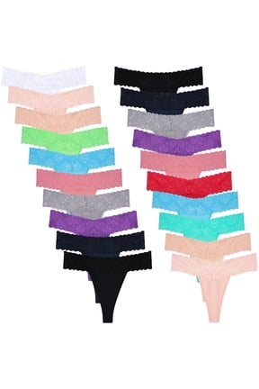 Lace Thongs for Women, 20-Pack Low Rise No Show Stay-Put Breathable