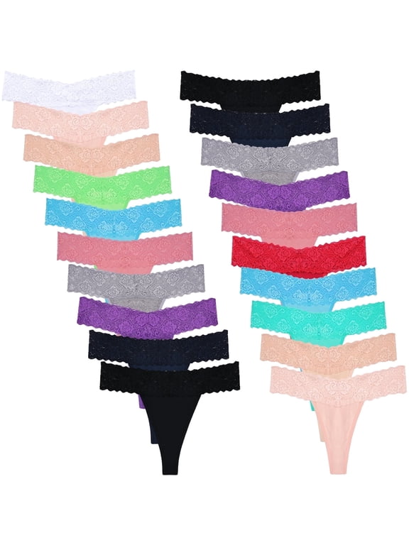 Lace Thongs for Women, 20-Pack Low Rise No Show Stay-Put Breathable