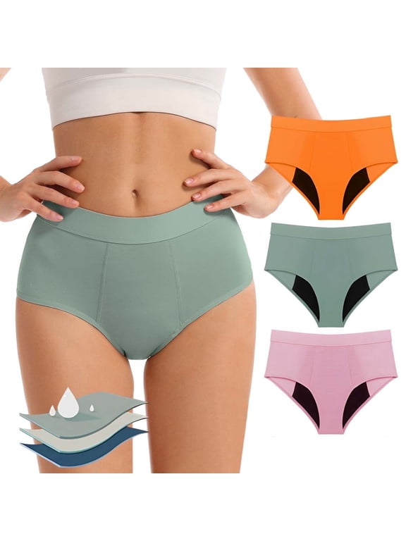 Modal Period Underwear for Women, Full Coverage Leak-Proof High Waist Panties, 3-Pack Quick Absorbing 50ml Heavy Flow
