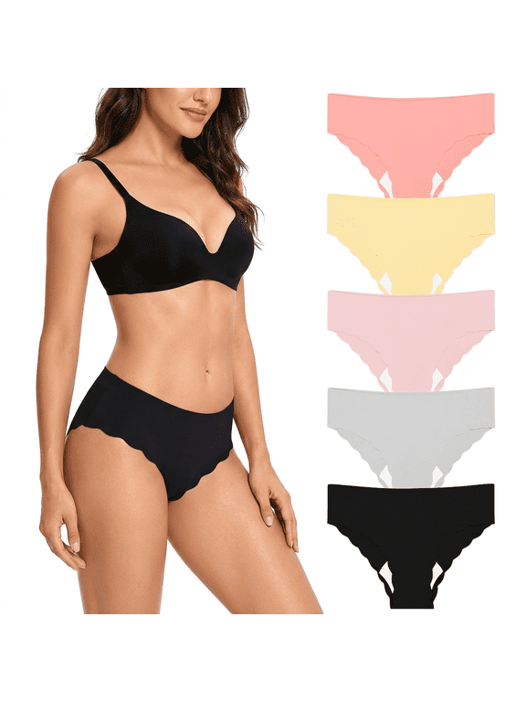 Cooling Seamless Underwear for Women, Low Rise Cheeky No Show Wave Edge Hipster Panties , 5-Pack L Size Soft Stretch