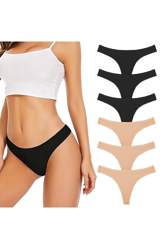 Low Rise Cotton Thongs for Women,No Show Thongs Stretch Thong Panties Underwear,6 Packs