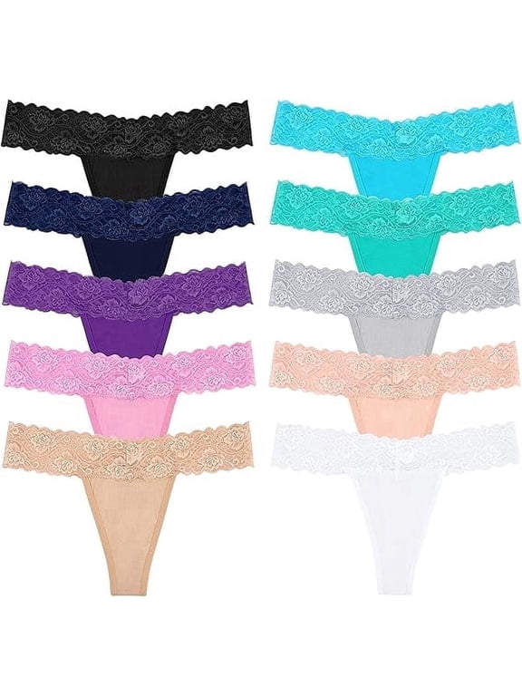Women's Lace Thongs, 10-Pack Low Rise No Show Stay-Put