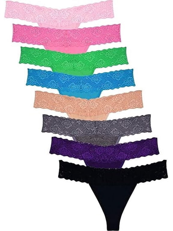Sexy Lace Thongs for Women Thong Underwear Women Lace T-back Panties Women Underwear Cotton Thongs Cheeky,8 Pack
