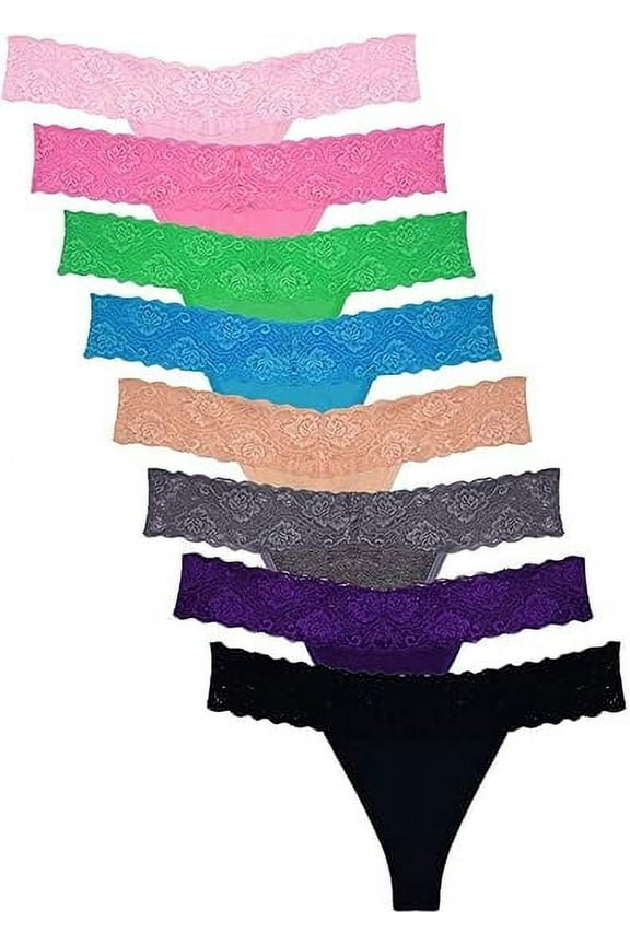 Sexy Lace Thongs for Women Thong Underwear Women Lace T-back Panties Women Underwear Cotton Thongs Cheeky,8 Pack