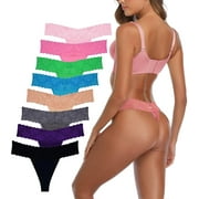 Sunm Boutique Sexy Lace Thongs for Women Thong Underwear Women Lace T-back Panties Women Underwear Cotton Thongs Cheeky,8 Pack