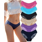 Sunm Boutique Sexy Lace Underwear for Women, Invisible Seamless Cotton Panties for Women, Half Back Coverage Womens Panties Bikini, 6Pack