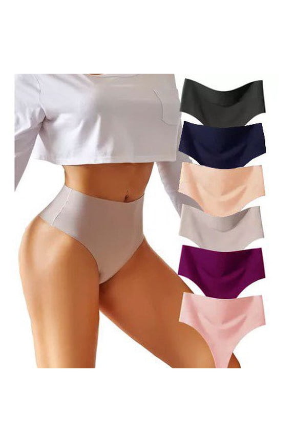 Waisted Underwear for Women Seamless Panties Bikini High Cut No Show Sexy Cheeky Panties 6 Pack