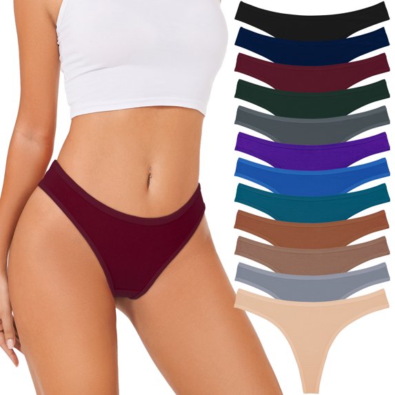 Sunm Boutique Cotton Underwear for Wome, Low Rise No Show Breathable Underwear Underwear Bikini Panties 12 Packs