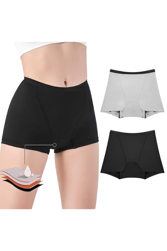 Overnight Period Shorts for Women, Heavy Flow Quick Absorbing High Waisted Cotton Sleep Boyshorts, 2-Pack 50ml Full Coverage Leak-Proof